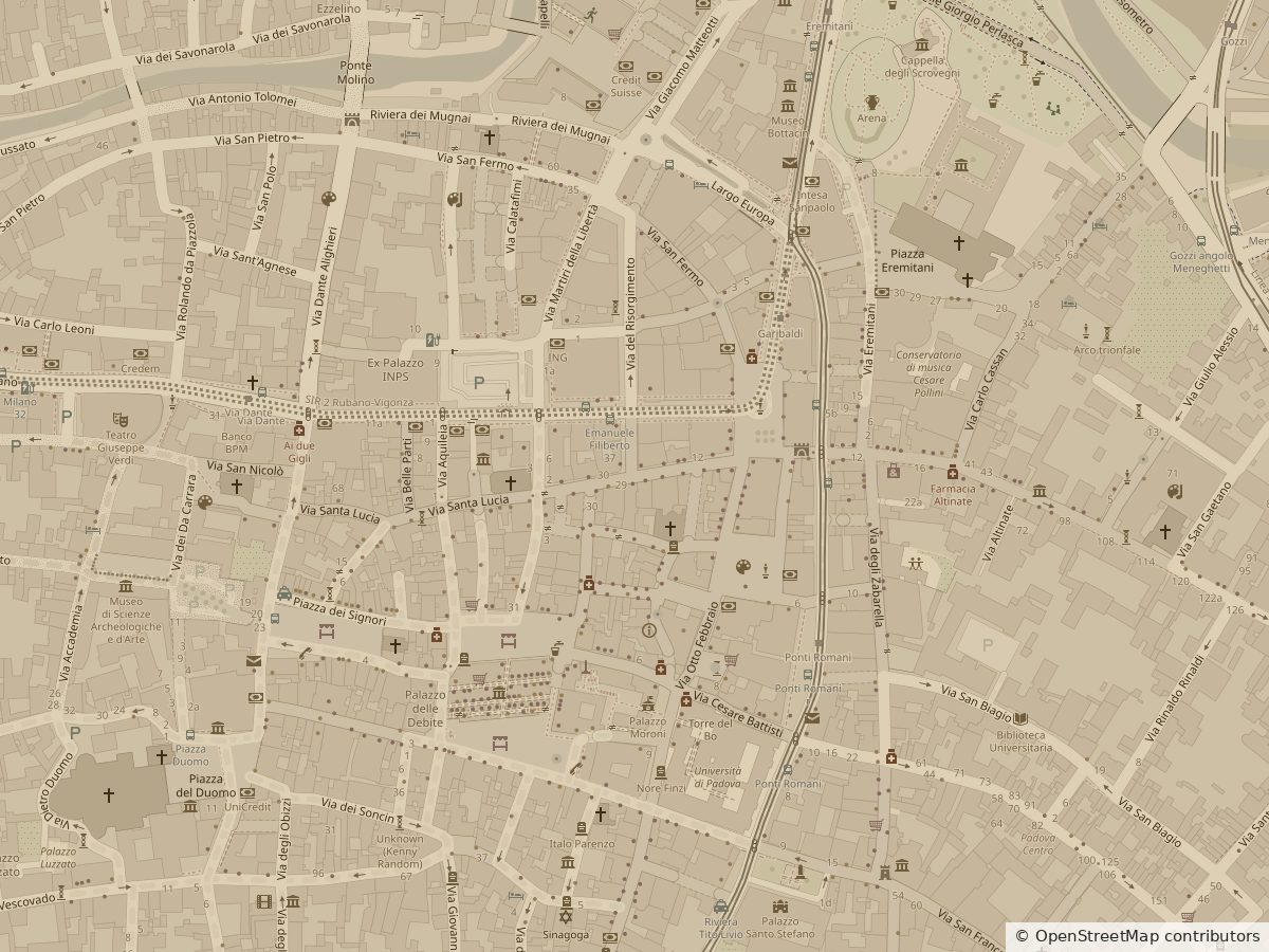 Mappa del centro di Padova con la posizione del bar in via Santa Lucia